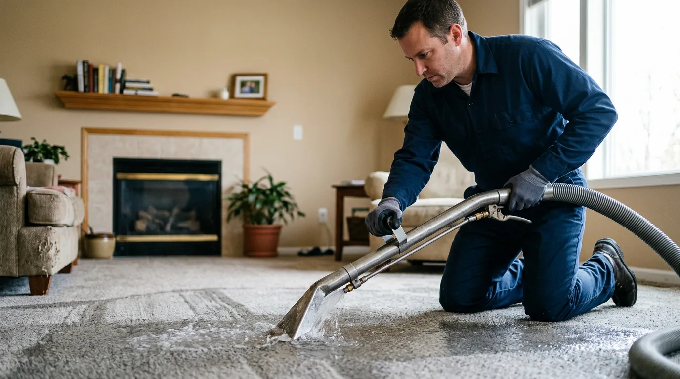Water damage restoration technician working near Dracut, MA